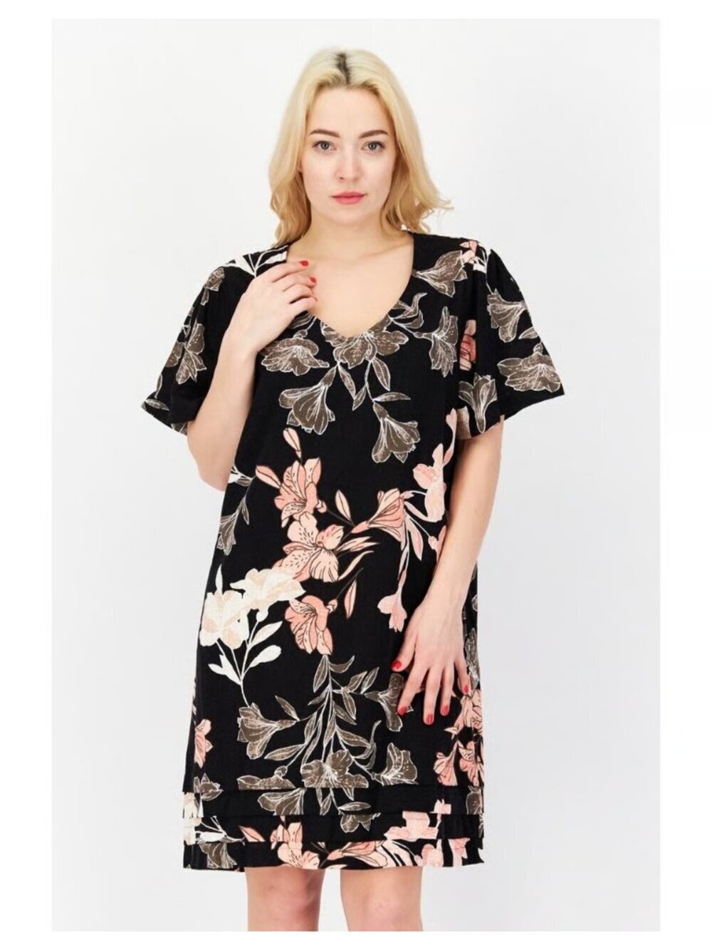 Nicole Miller Womens Black Floral Print Y2K Linen T-Shirt Shift Dress Size XXL